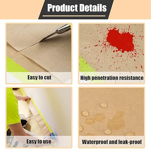 Miniatura 4 de Papel de enmascarar, 20 pulgadas x 150 pies, cinta y cortina para cubierta de pintura automotriz, escudo de pintura en aerosol para pintura de casa