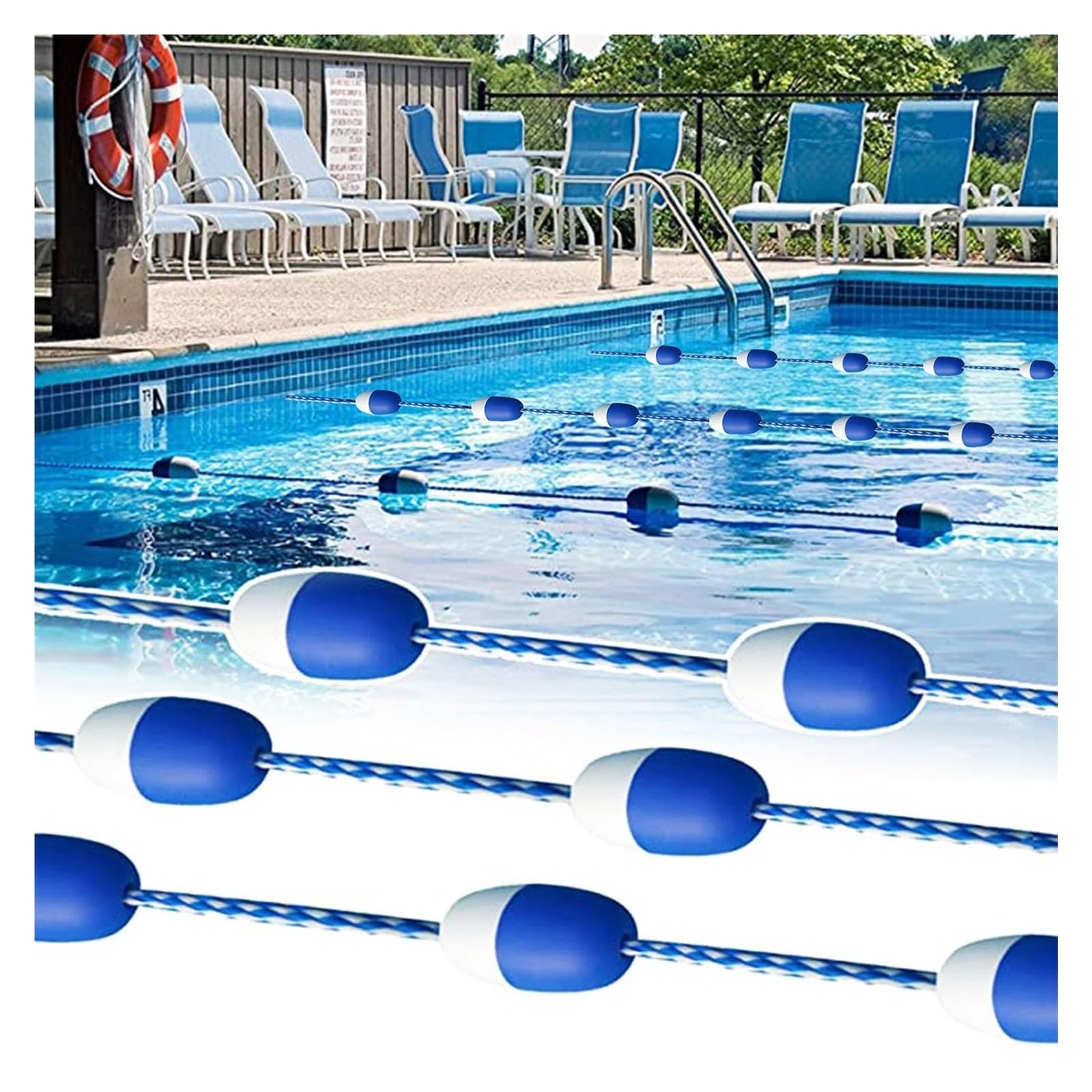 Corda di Sicurezza per Piscina, Linea di Sicurezza per Piscina Corda divisoria per Piscina Commerciale con Gancio Corda di Sicurezza Galleggiante con Boe 10 7m 35ft