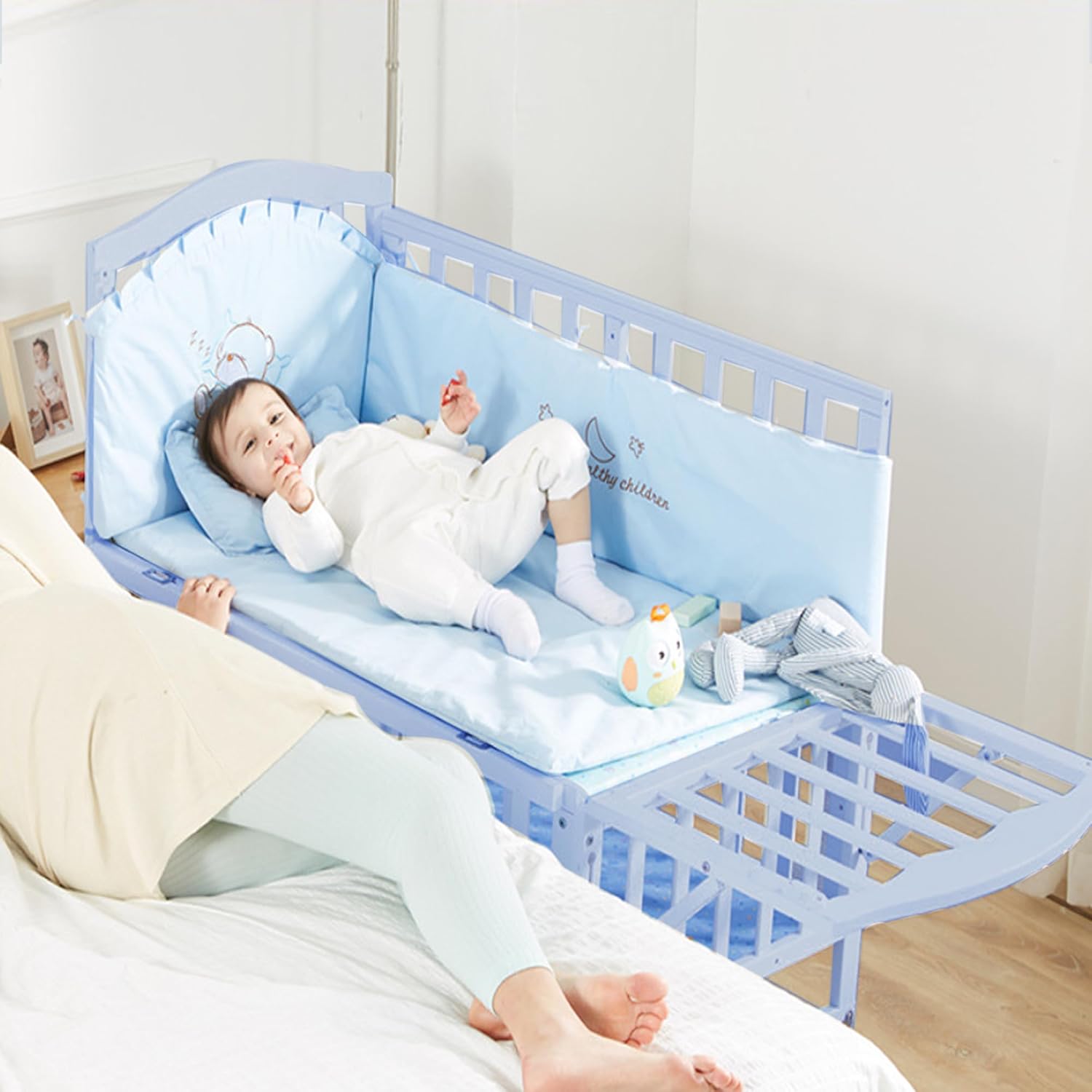 Portable Mini Baby Crib 4 in 1 with Memory Foam Mattress(38" by24) Included, Cunas para Bebes Convertible Crib with Foldable Storage Baby Playpen Bassinet Bedside Sleeper Bed (Gray)