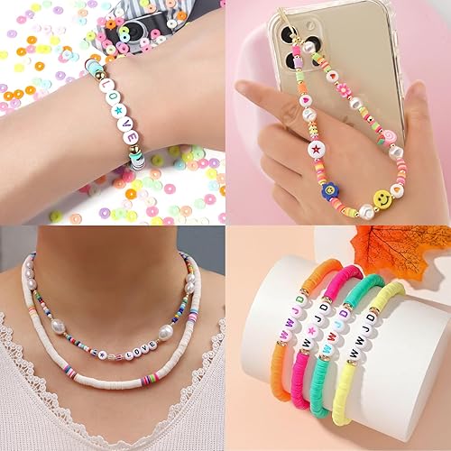 Miniatura 5 de Honbay 3.53 oz (alrededor de 720 unidades) de 0.276 in de cuentas acrílicas planas redondas con patrón de estrella, cuentas espaciadoras de