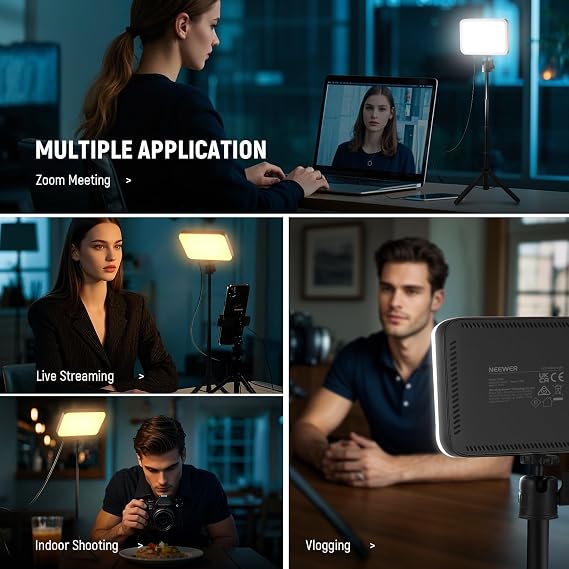 NEEWER BASICS LED Video Light - Photography Light, Dual Color Temperature, Dimmable, 3200K-5600K, High Color Rendering Index CRI95, Compact, Lightweight, Desktop Tripod Stand/Filter Included, Panel