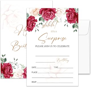 Surprise Birthday Invitations for Women, Birthday Party Invitations Adult, Rose Birth Invite Cards, Fill in Blank (20 Pcs & Envelopes)/OSRinvite-07