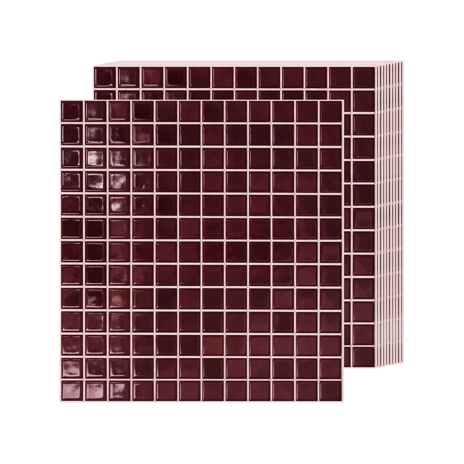 Peel and Stick Backsplash Tiles, Self-Adhesive Waterproof Oil-Proof Wall Tiles for Kitchen Bathroom, DIY Decorative Tile Stickers, No Glue Needed, 27x27cm, 10 Pack (Burgundy Red)