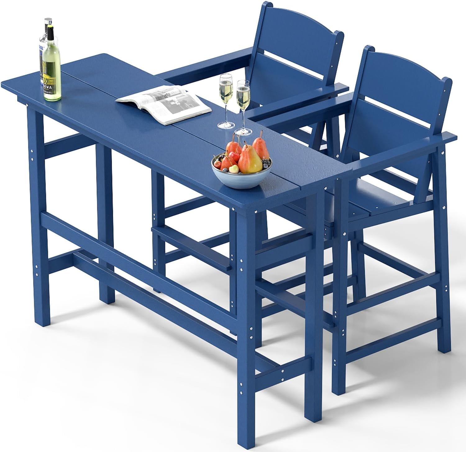NAVINE Bar Height Patio Table and Chairs Set, HDPE Outdoor Adirondack Bar Chairs and Patio Table, All-Weather Patio Furniture for Poolside, Backyard, Garden, High Top Patio Bar Set (Black, 3-Piece)