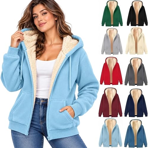 Fleece Jacket Women Warm Casual Full Zip Up Sherpa Lined