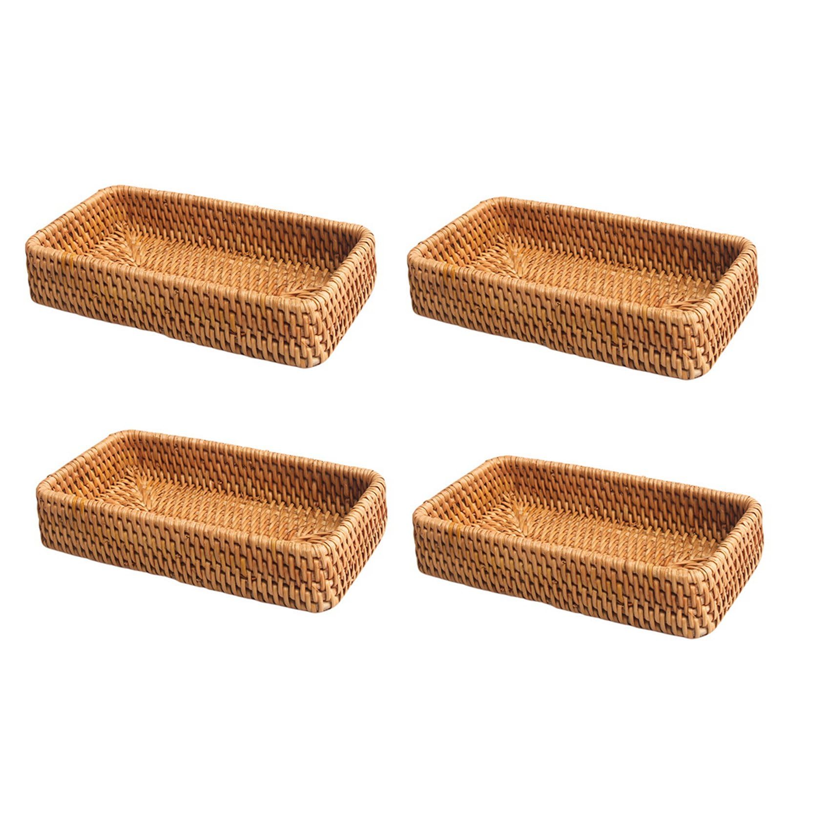 Hndhbfgrt 4X Hand-Woven Storage Basket Rattan Storage Tray Wicker Baskets Bread Fruit Food Breakfast Display Box Home Decoration-C