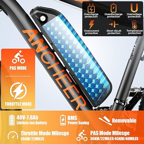 Miniatura 3 de ANCHEER Bicicleta eléctrica para adultos, motor pico de 750 W, bicicleta eléctrica de montaña de 26 pulgadas, bicicleta eléctrica de 55 millas 20-22