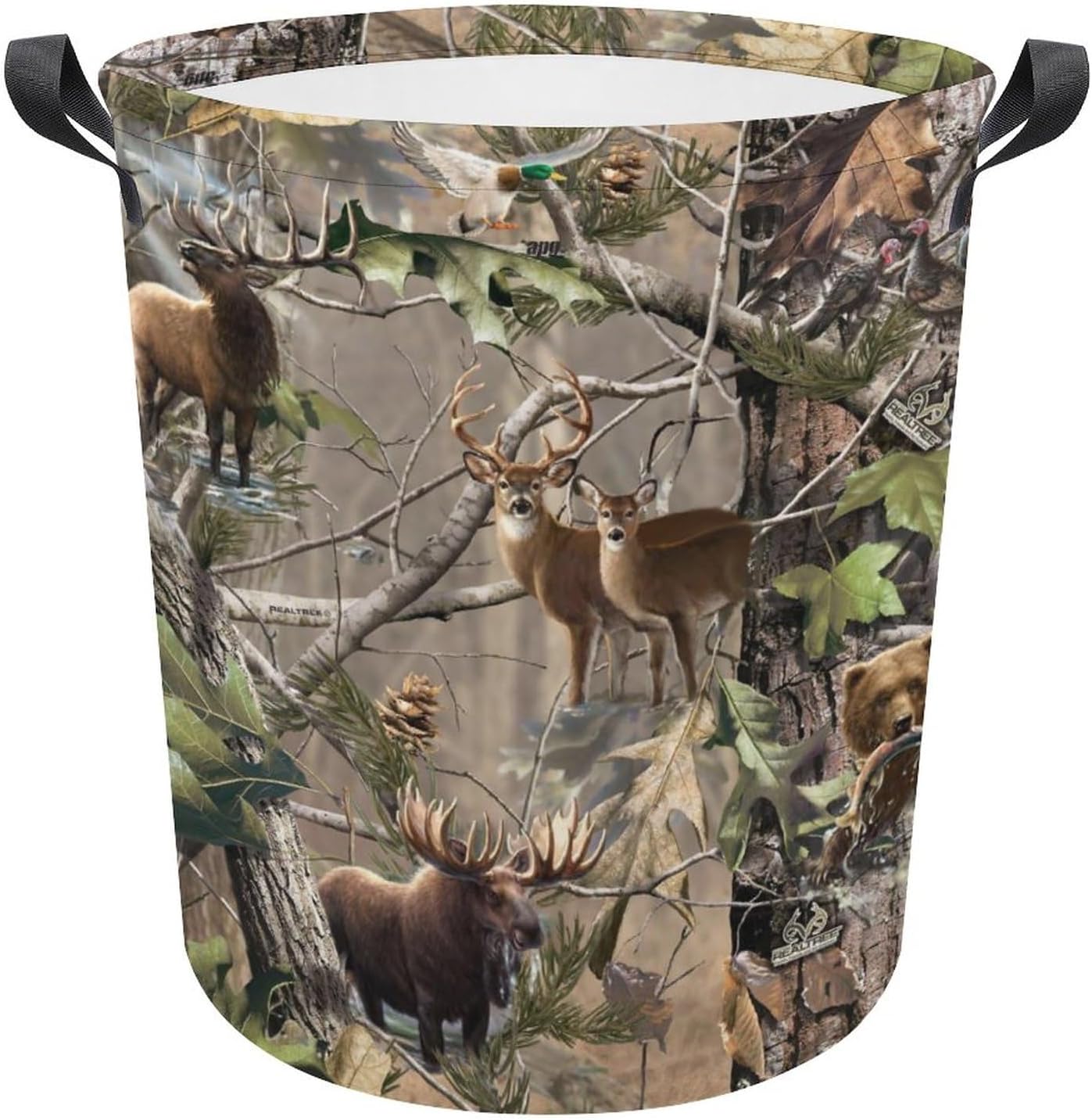 Camo Deer Camouflage Hunting Laundry Hamper with Handles Collapsible Storage Basket Laundry Basket