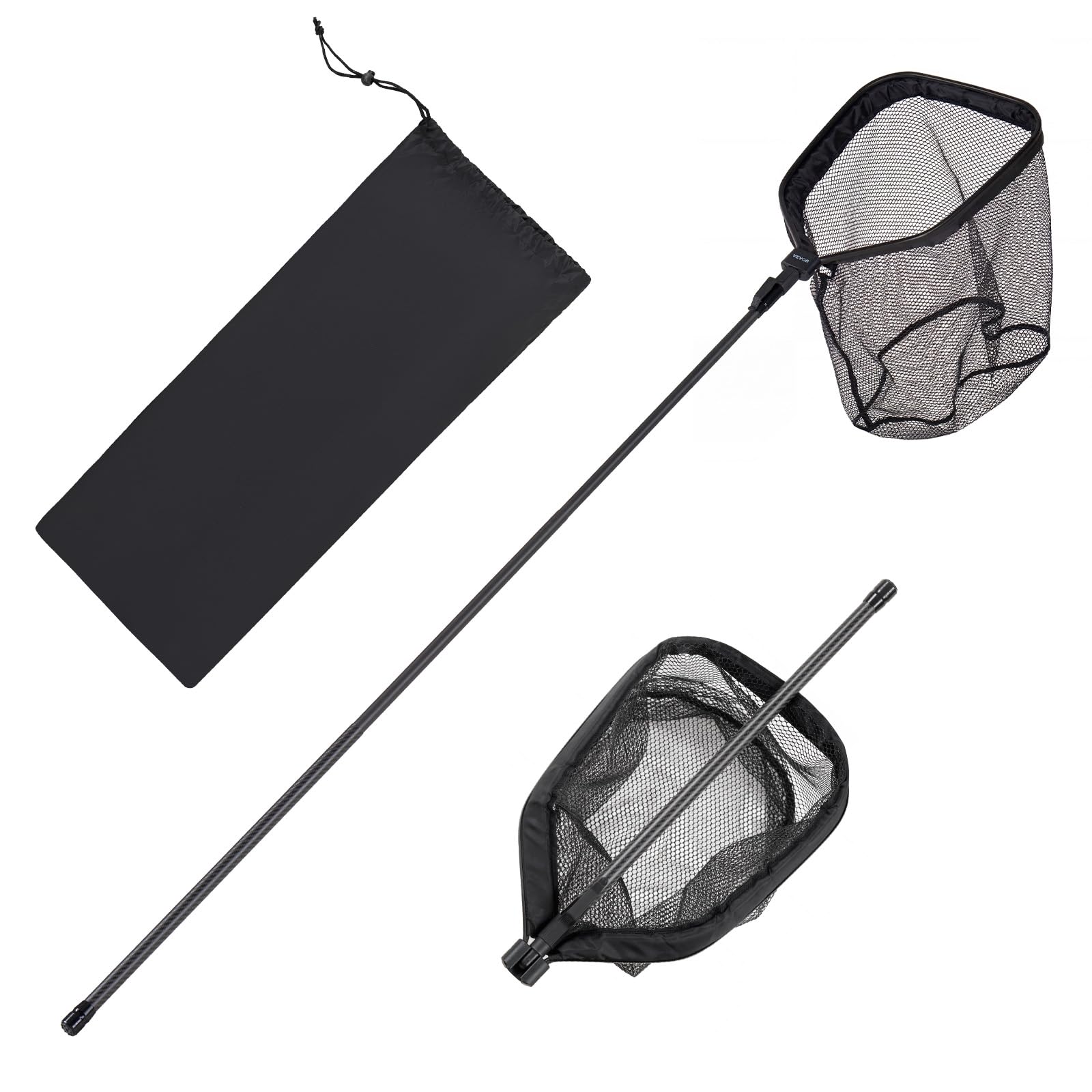 VEVOR Red de Pesca de Fibra de Carbono, Red de Aterrizaje de Peces con Mango Telescópico, Nailon Recubierto de PVC, Portátil y Ligero, Sacadera Soporta hasta 4 kg para Kayak, Barco, Orilla, Estanque