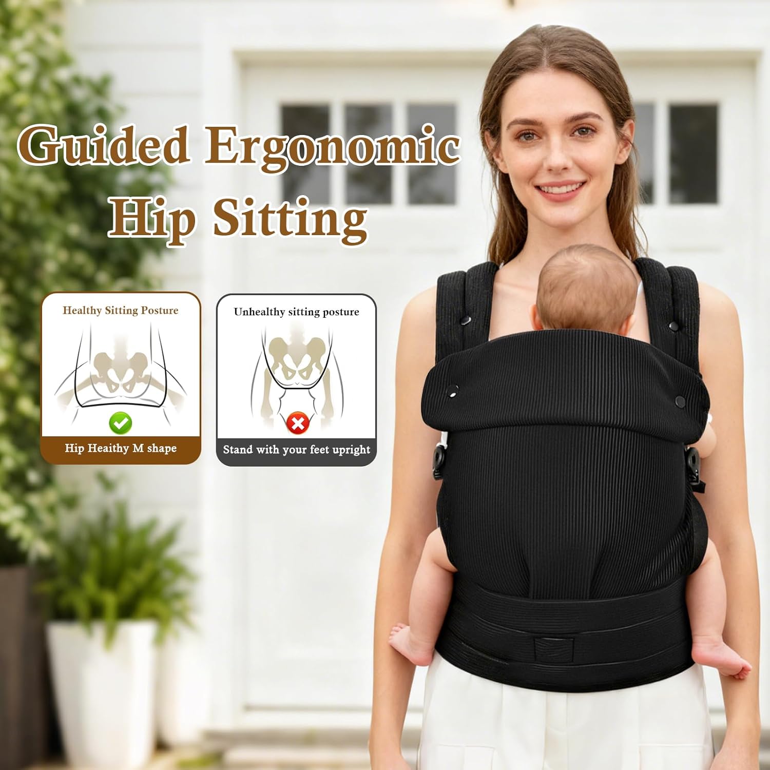Baby Carrier, Adjustable Lightweight Carrier Newborn to Toddler 7-44 lbs, Infant Carrier with Lumbar Support Front & Back Carry - Black