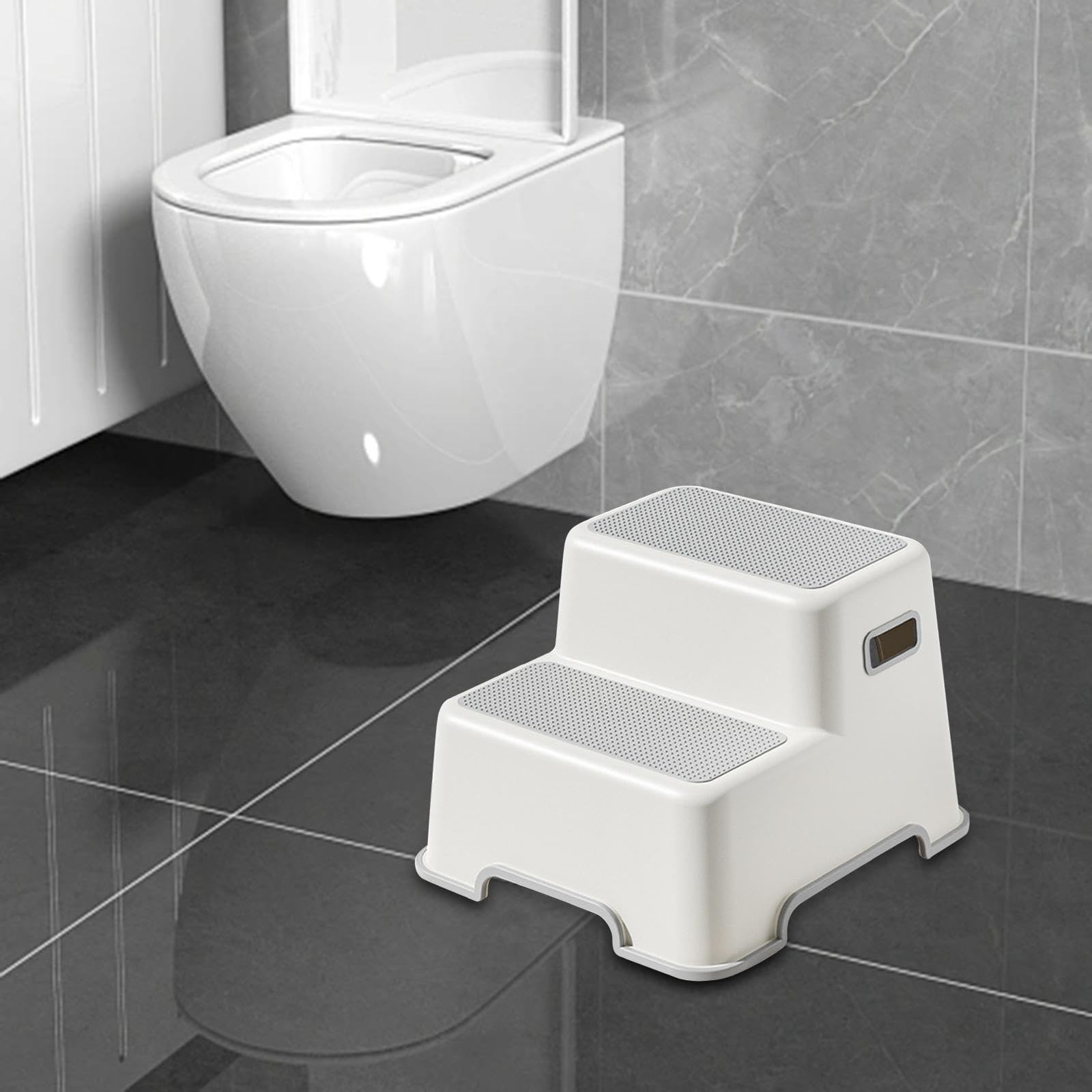 Taburete Infantil de Dos Peldaños, Antideslizante, Multiusos, con Patas de Goma Gruesas, Ideal para El Baño, Gris, Individual