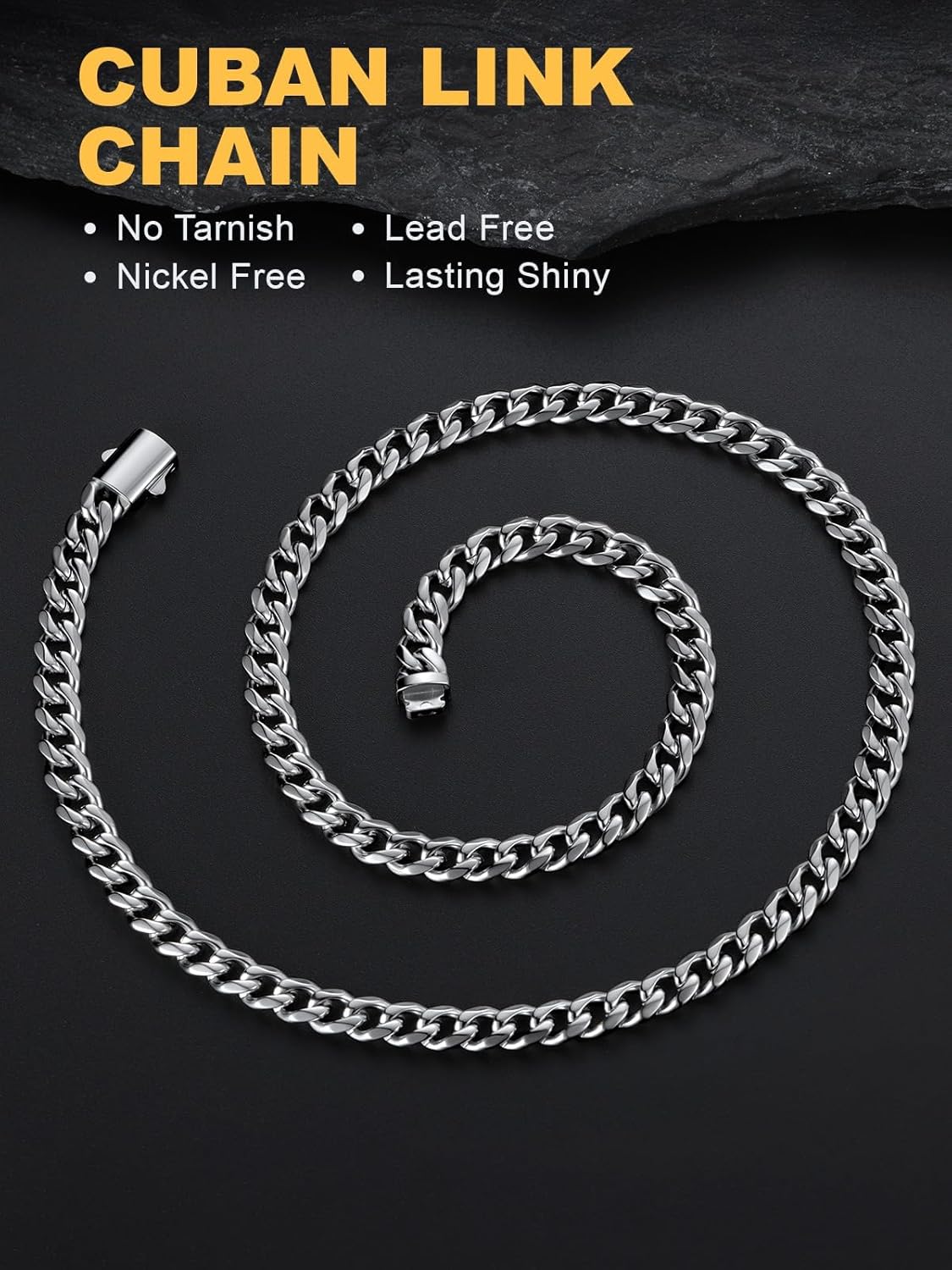 U7 Cuban Link Chain Necklace for Men, Stainless Steel/Black/Gold Mens Necklaces, Chunky Curb Chain Necklace in 6/9/12mm Width 18-30 Inches, Thick Choker Jewelry with Box Packed - Image 7