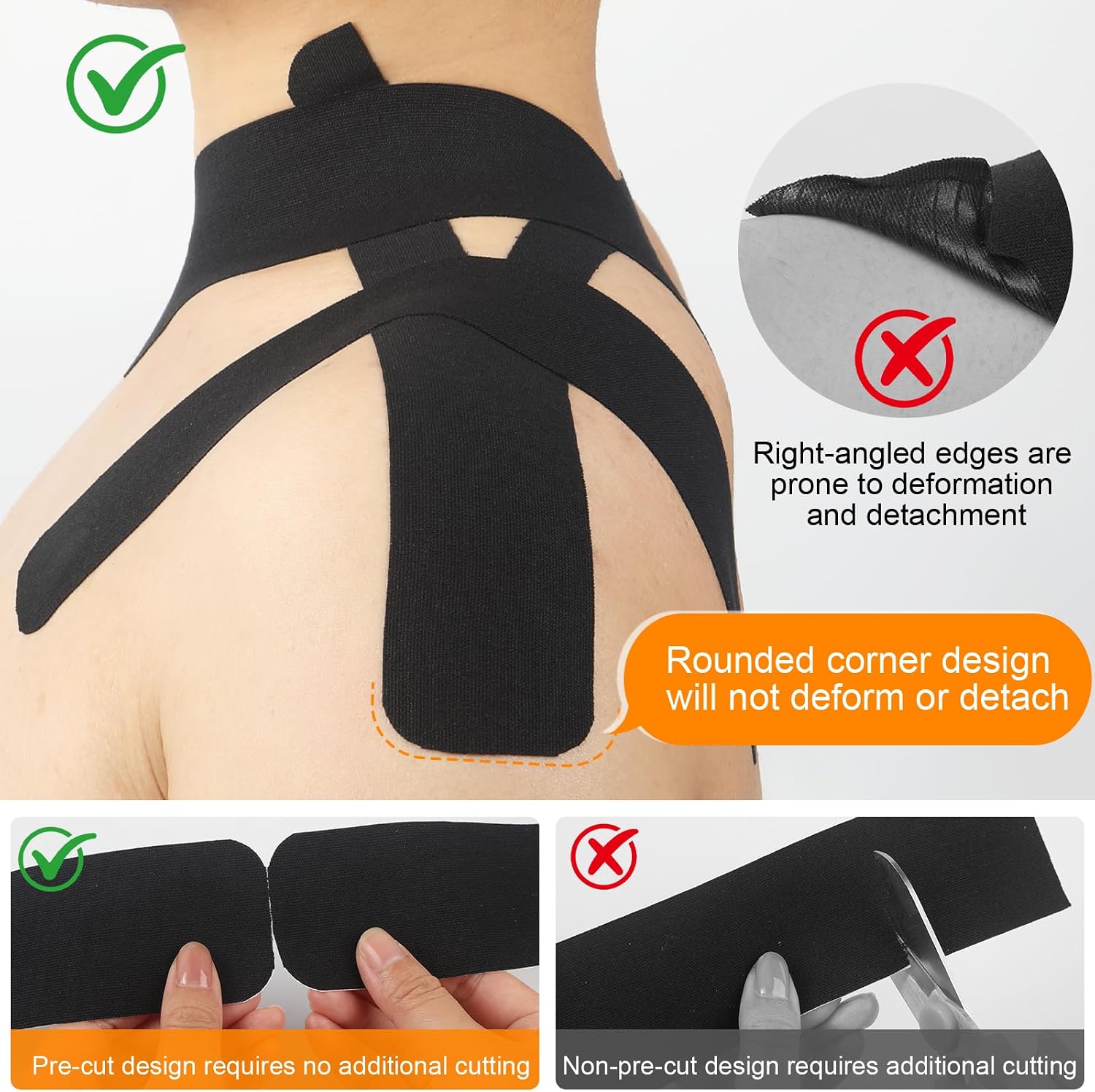 5 Rolls Kinesiology Tape, 100 Count Precut Strips, 2 inch x 16.4 Feet Waterproof Athletic Tape, Sports Tape Athletic, Precut Athletic Sports Tape, Muscle Tape for Pain Relief Joint Support (Black)