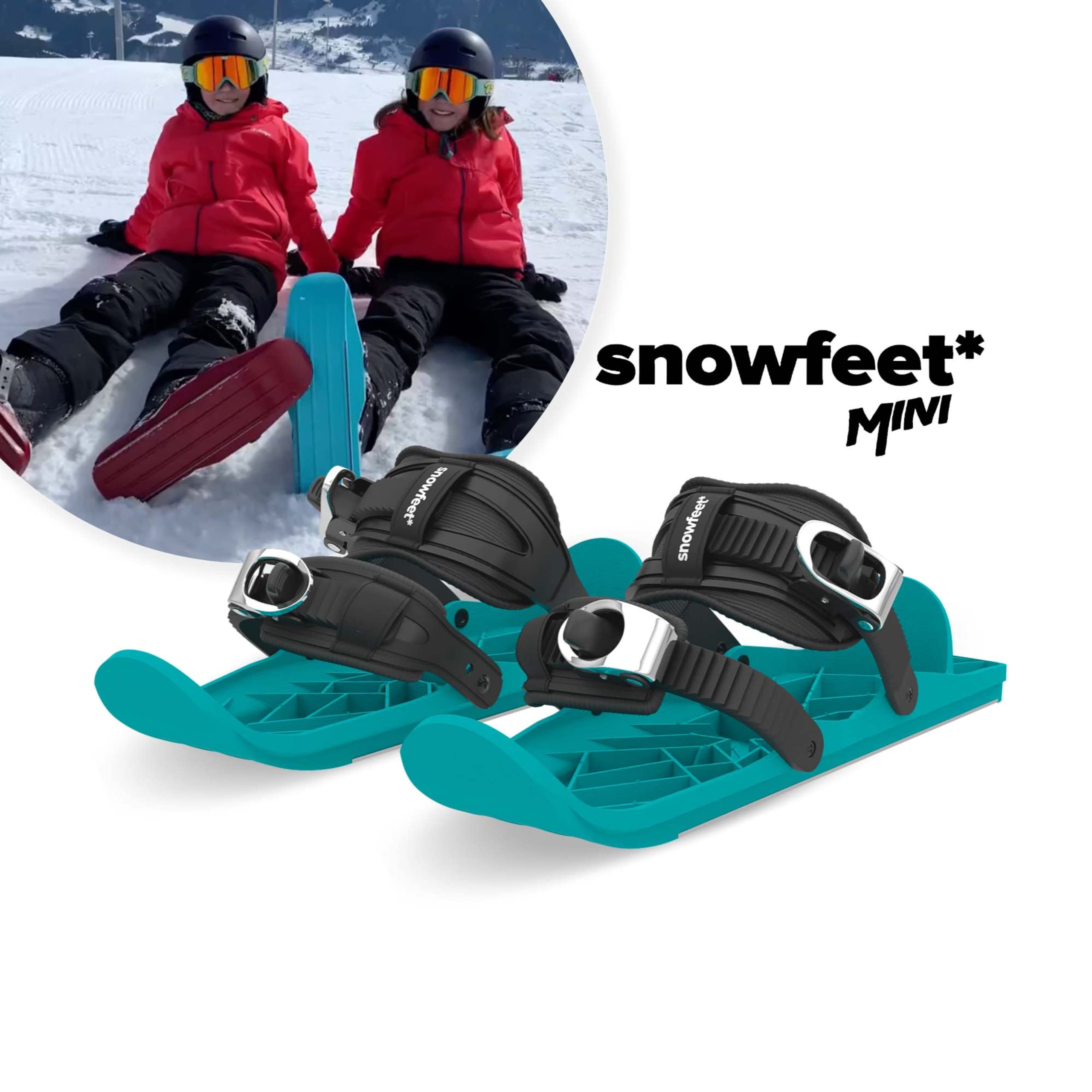 Snowfeet Mini Kids | Shoe Size < 6 US | Mini Ski Skates for Snow | Skis for Winter Shoes | Short Snowskates Snowblades Skiboards | The Real Original