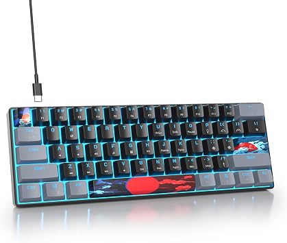 60% Mechanical Keyboard Grey and Black, Compact 60 Percent Gaming Keyboard RGB Backlit, 61 Keys Mini Keyboard, USB Wired Office Keyboard for Windows Mac Laptop PC 61 Dark/Red Switches