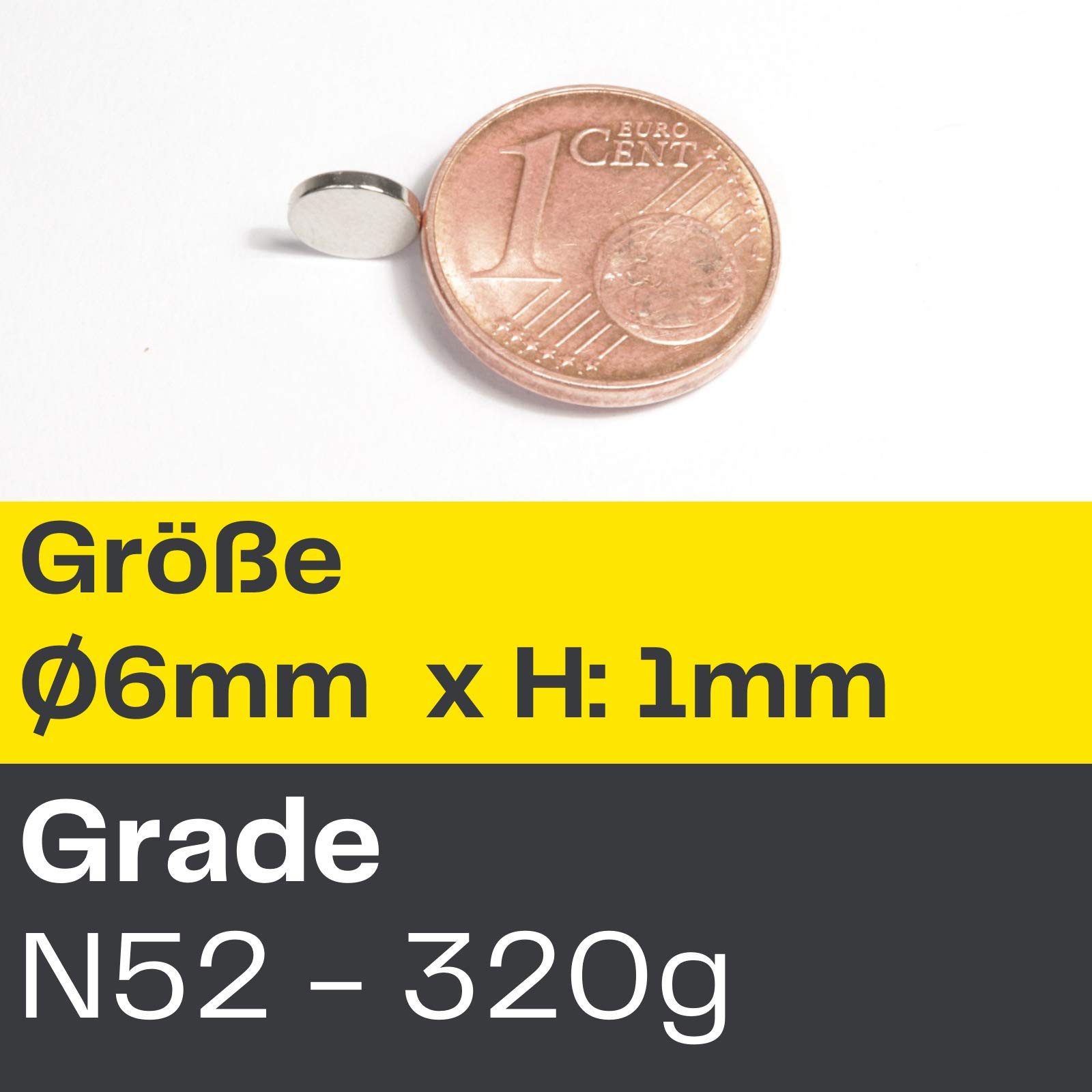 Magnes neodymowy N52 6 x 1 mm do tablicy magnetycznej, na lodówkę, silne krążki, magnesy – tablica suchościeralna, płaska, okrągła 6 mm x 1 mm – tarcza magnetyczna (500)