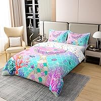 Vista 3 de Erosebridal Funda de edredón de cola de sirena de algodón 100% orgánico, tamaño individual, funda de edredón de escamas de peces para niños, juego