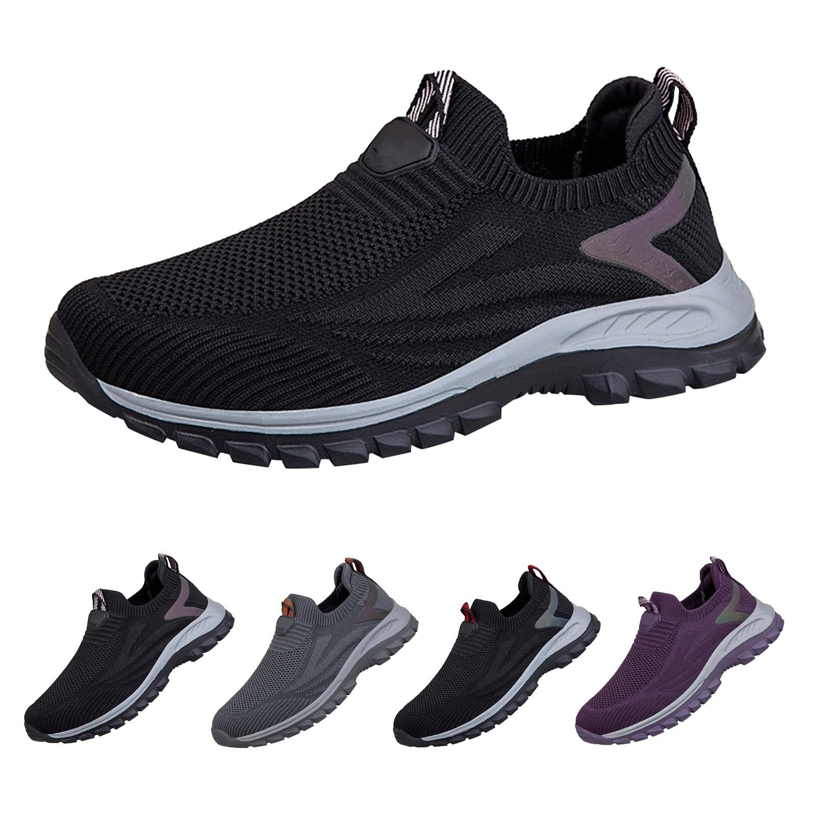 Męskie sportowe buty do chodzenia na świeżym powietrzu, dzianinowe, wsuwane, wytrzymałe trampki do trekkingu, kempingu i podróży po wsi, różowy, 38.5 EU