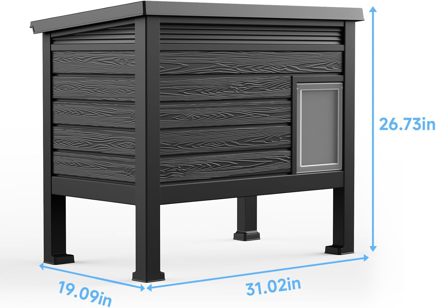 Heated Outdoor Cat House,Weatherproof Insulated Feral Cat Shelter with Rasied Floor & Windscreen,Outdoor Cat House for Feral Cats, Rabbits,Multiple Small Animals (Black with Heating Pad)