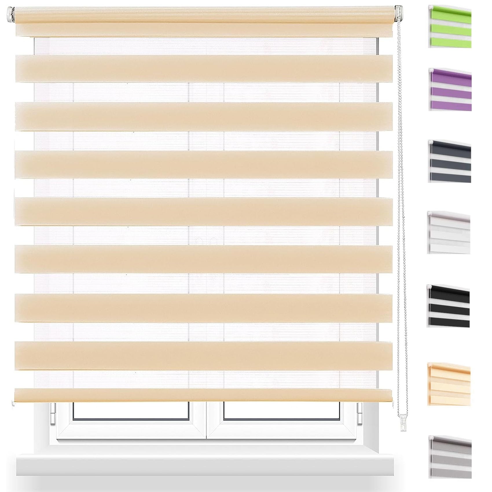 Store Enrouleur Jour Nuit 90x240cm Facile à Installer Rideaux Occultant avec ou sans Perçage, pour Chambre, Salon, Cuisine, Beige