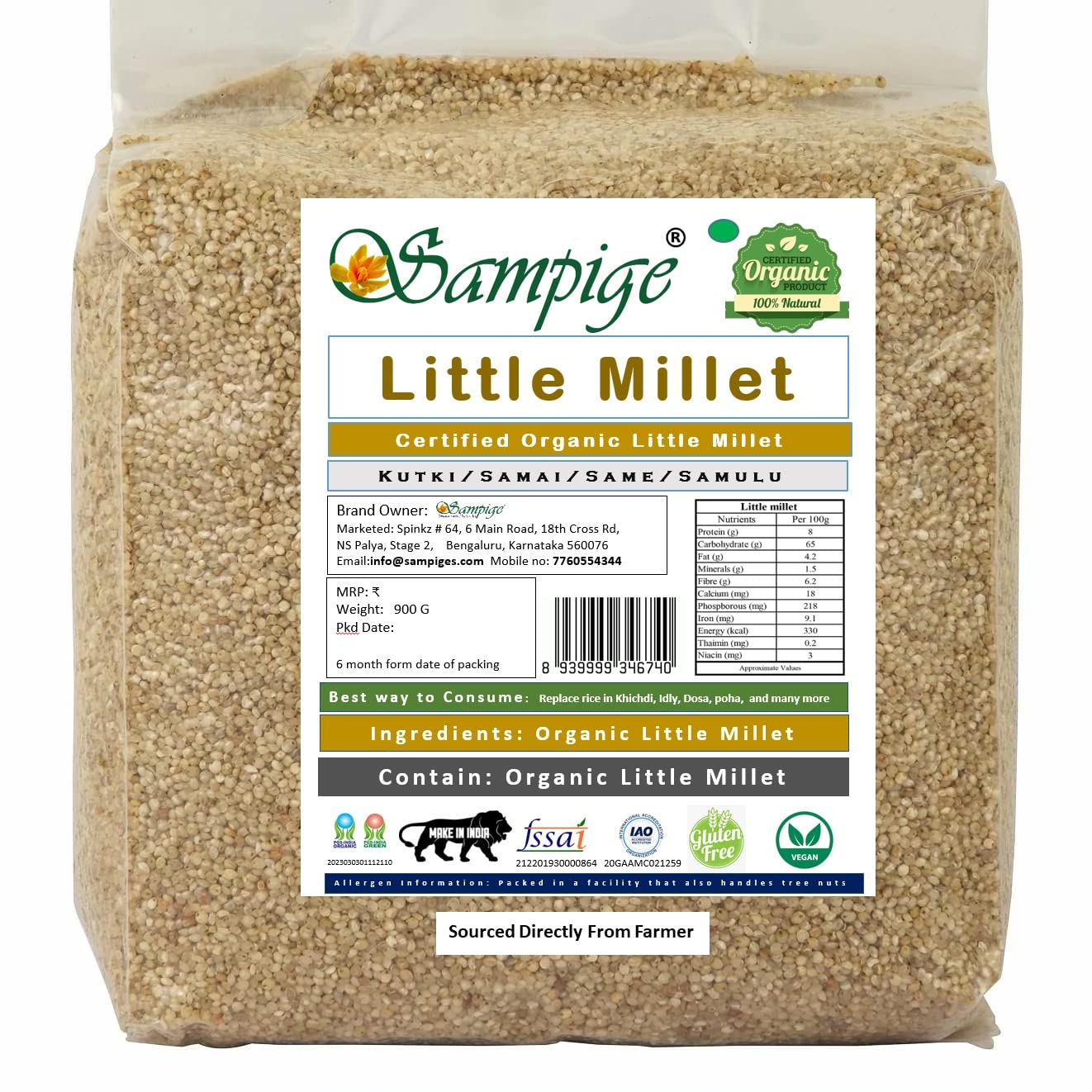Sampige Certified Organic Littel Millet Organic Little Millet Natural