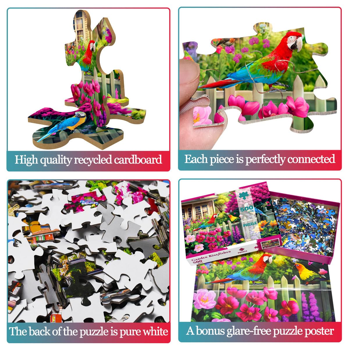 Puzzle 500 Teile für Erwachsene,Puzzle klassisches Lernspiel-Garten-Eisvogel-Wunderschönes Dekoration Geschenke