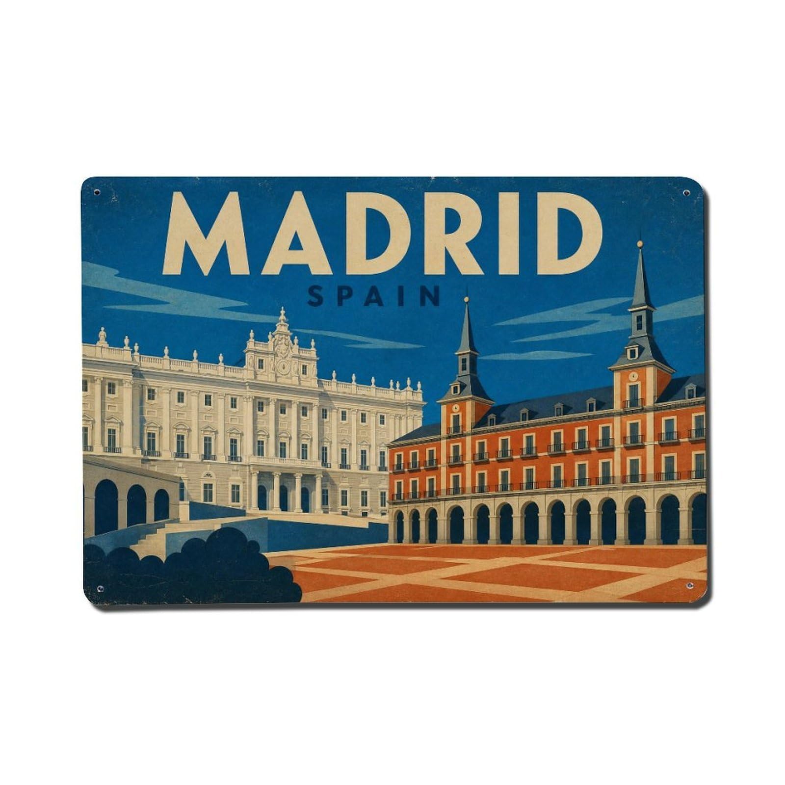 Metal Tin Sign Vintage Travel Spain Madrid