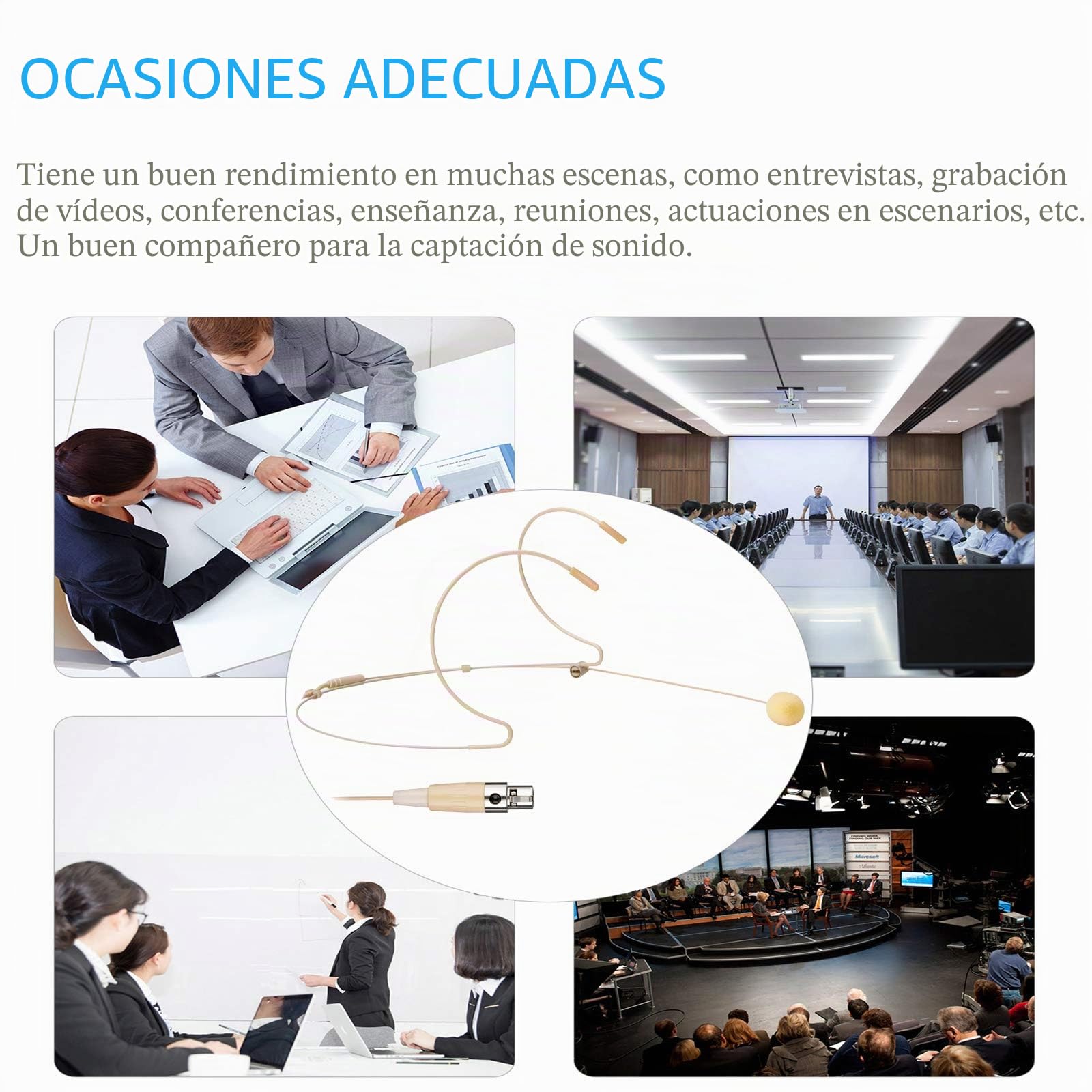 Micrófono de auriculares Micrófono condensador profesional de auriculares para colgar sobre la oreja, Compatible con sistema inalámbrico AKG transmisor Bodypack