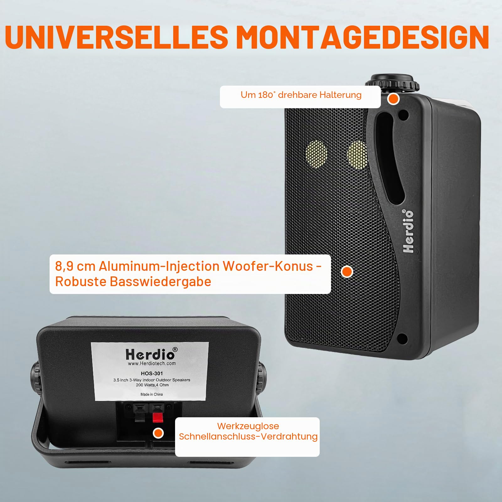Herdio 3,5 Zoll Bluetooth Outdoor-Lautsprecher 400W 3 Wege Meereslautsprecher wasserdichte wetterfeste Hochleistungen für die Innengarten im Freien im Freien in der Innenboot (2 Paar, schwarz)