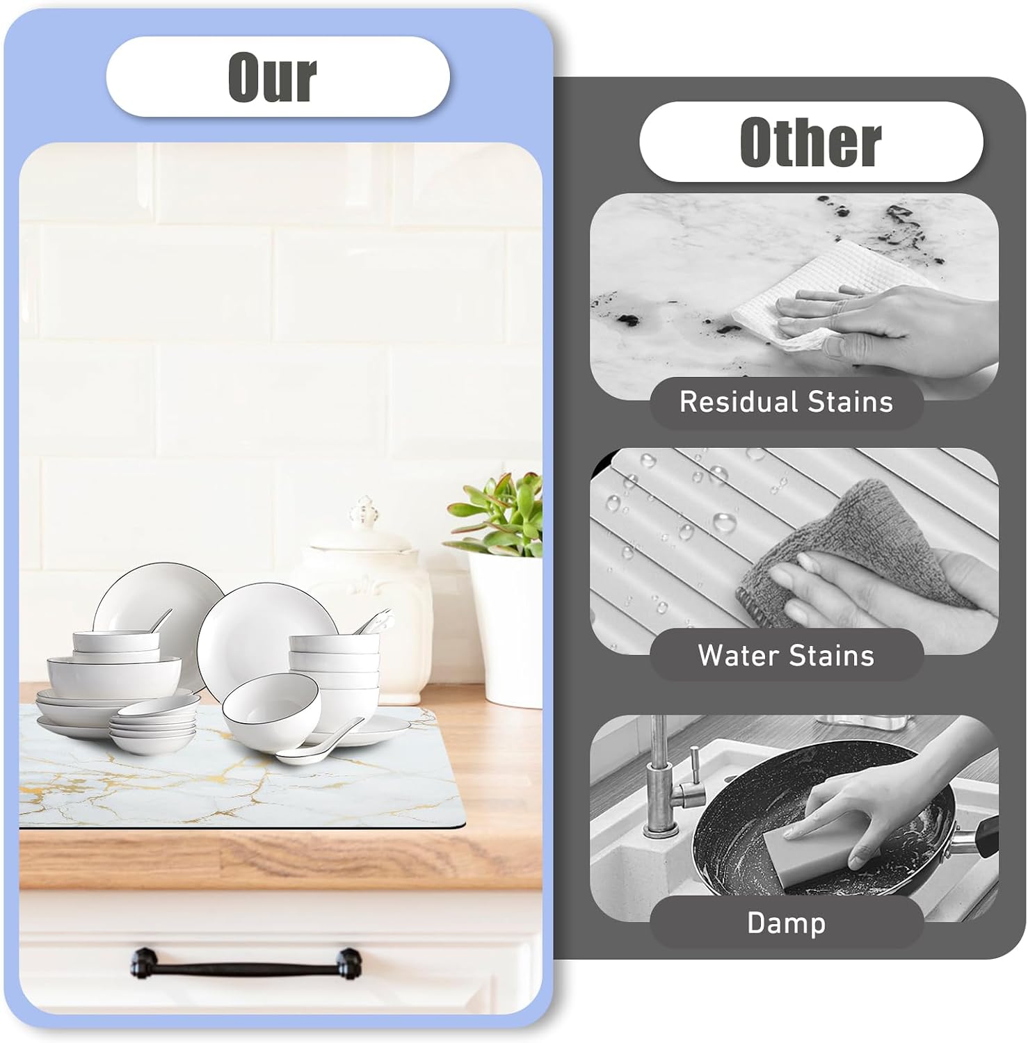 Sofort Dish Drying Mat for Kitchen Counter, Super Absorbent Drying Pad