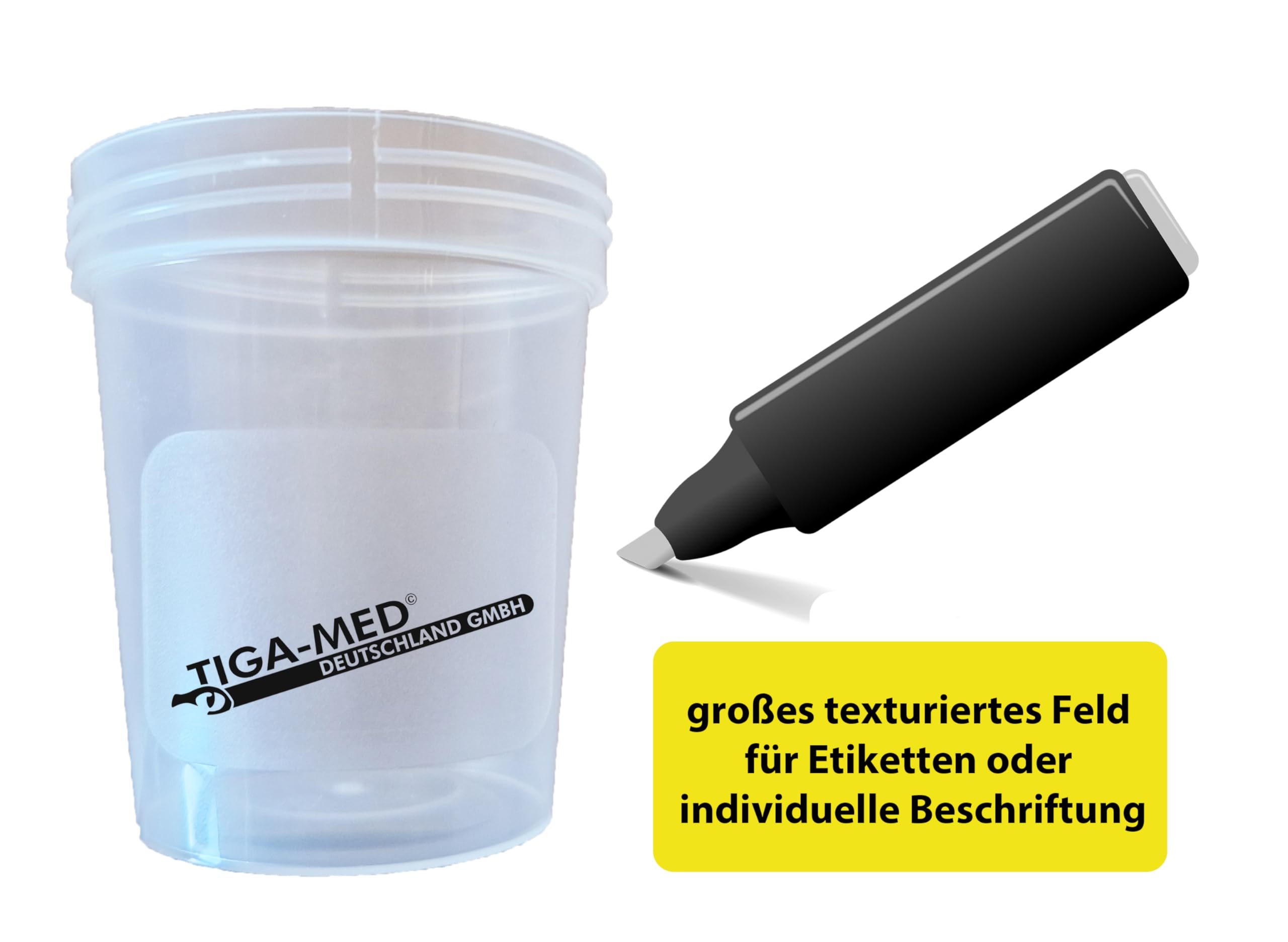 Tiga-Med Bicchieri per urina/campione, 500 pezzi, 125 ml, con tappo a vite verde, graduati fino a 100 ml, scrivibili