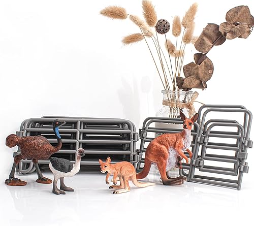 Miniatura 5 de BRETOYIN Juego de 24 piezas de juguetes de valla de animales salvajes con canguro avestruz australiano para niños pequeños preescolares conjuntos de