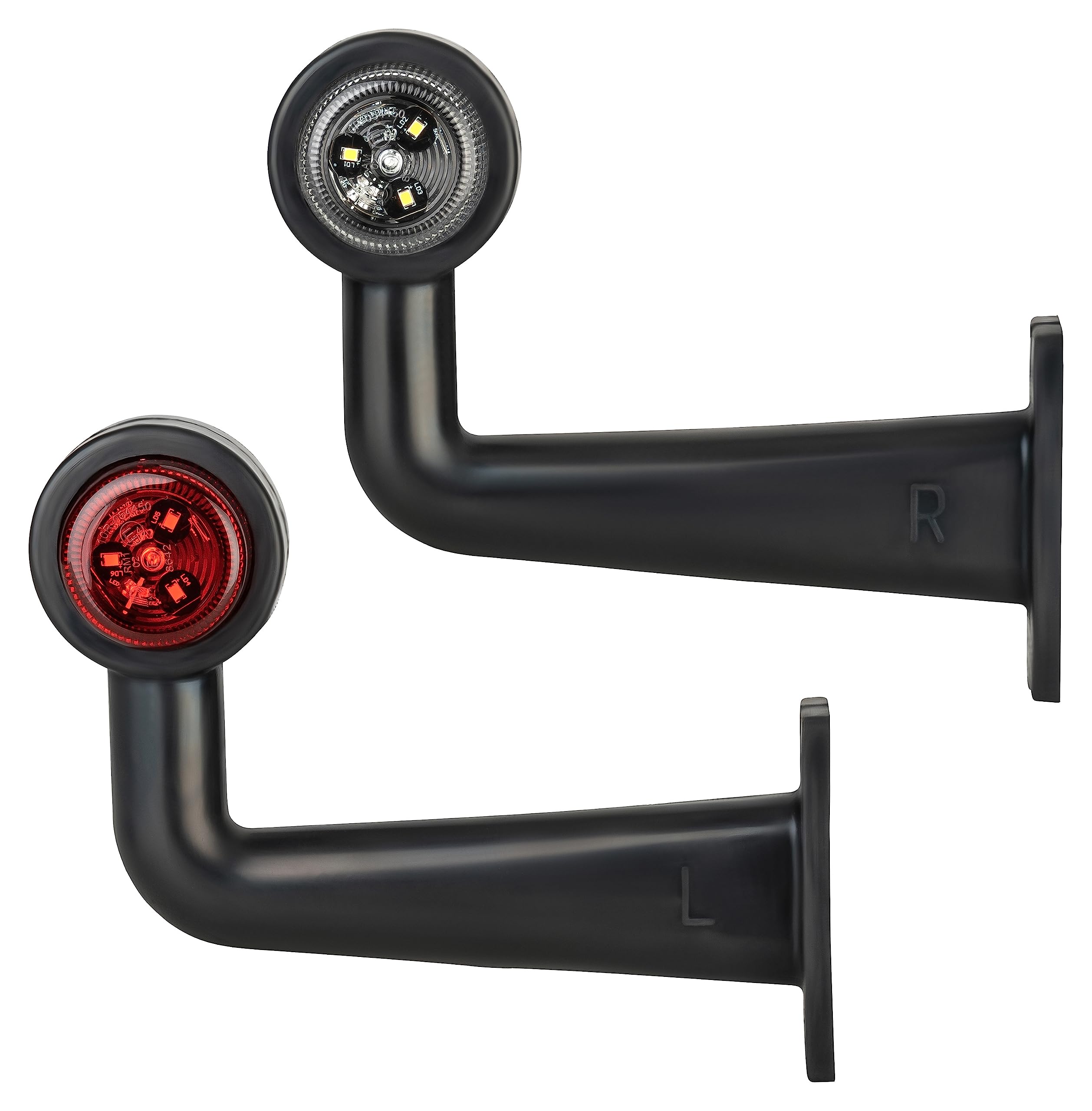 2 luci LED di posizione sinistra + destra, set rosso bianco 12-24 Volt E4, certificazione IP67, classe di protezione con supporto in gomma, luce laterale adatta per rimorchi, roulotte, furgoni, camion