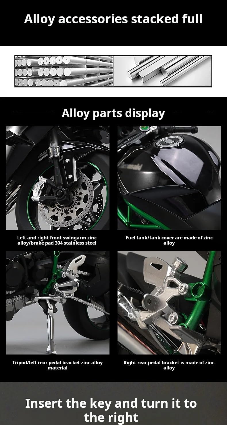 Xiangtat 1/6 Scale Motorcycle Compatible with Kawasaki Ninja H2R Motorcycle Model Kit Die Cast Metal Racing Motorcycles Model for Kawasaki H2R Collectible Model Motorcycles Spray