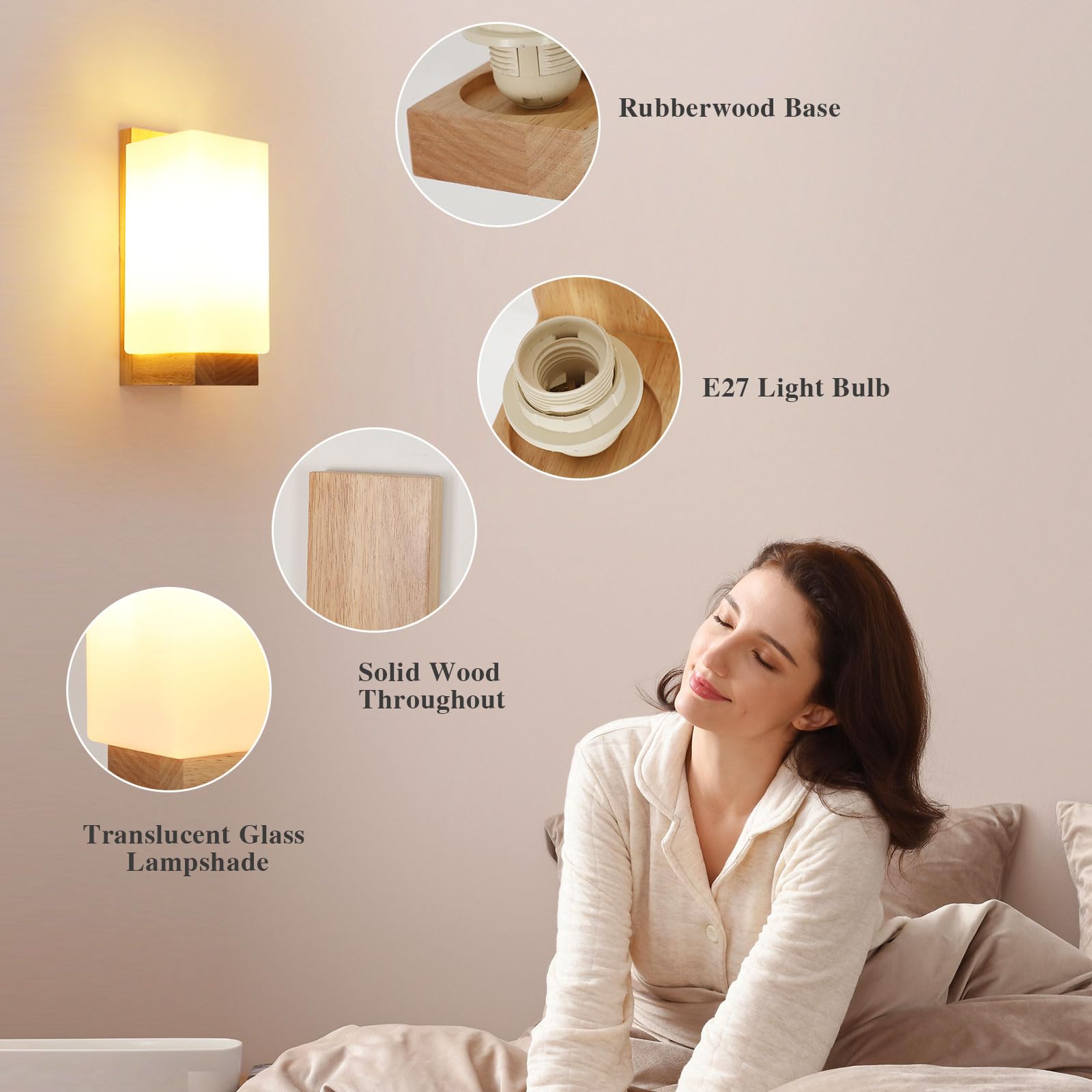 Toolight Applique da Parete Interno Vintage, 12W Lampada LED Parete Legno, Dimmerabile Applique Camera da Letto Moderna Temperature 3 Colori per Dormitorio Soggiorno Corridoio con E27 Lampadina