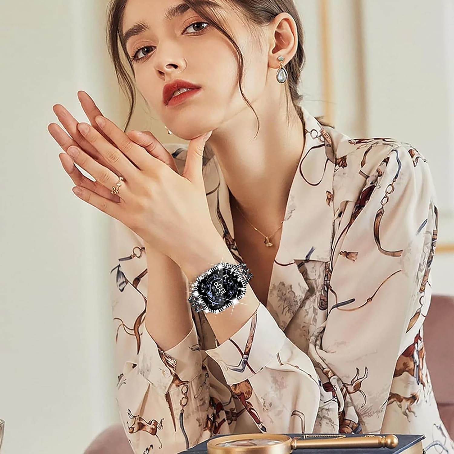 49mm Case Compatible with Apple Watch Ultra 3/2/1 Bling Crystal Diamond Protective Face Cover Bumper Protector for iWatch Accessories Women, 49mm Black