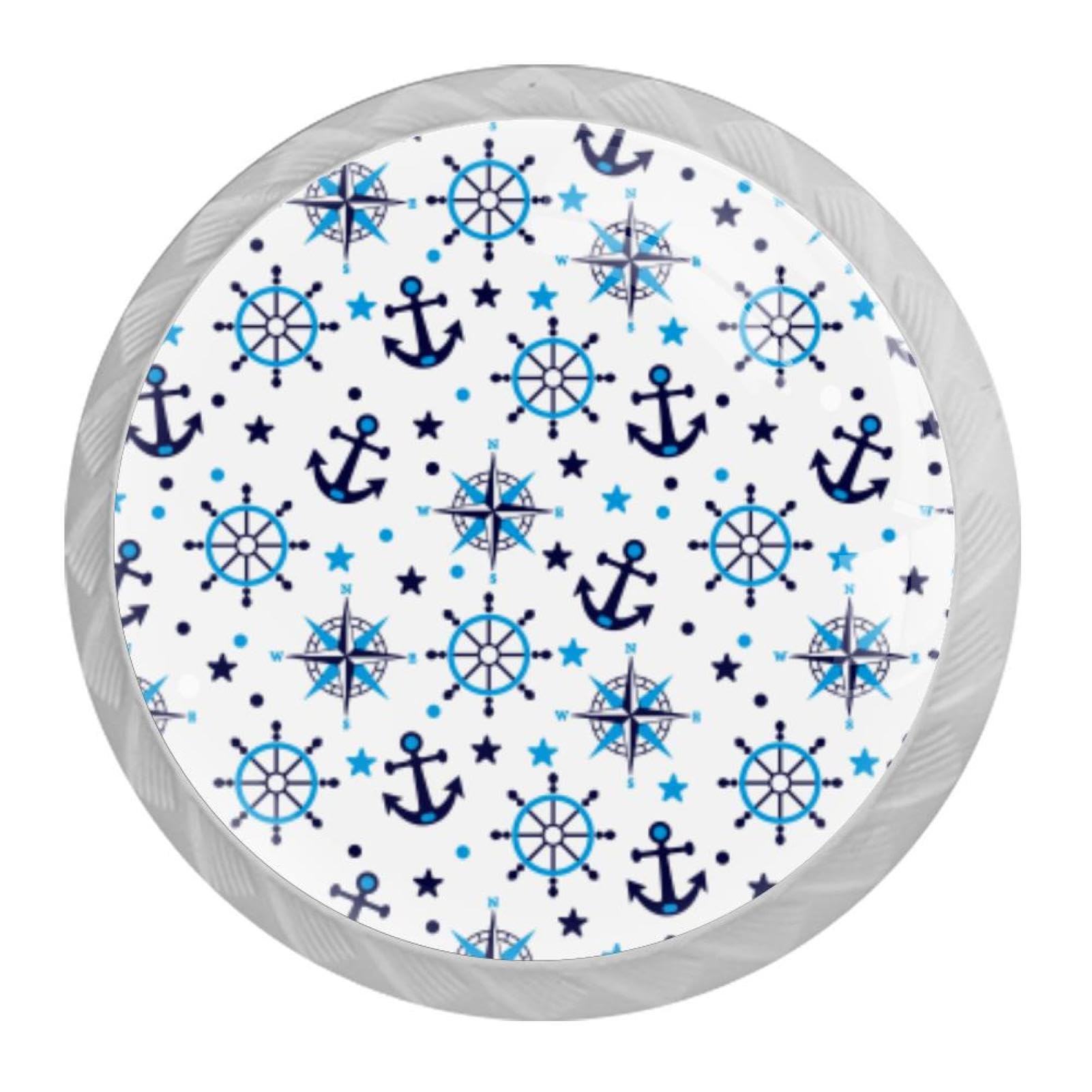 Tqmspg Multi06 4 Pieces Drawer Pulls Sea And Anchors Pattern Door Knobs Dresser Handles For Kitchen Wardrobe Cupboard Hardware Furniture