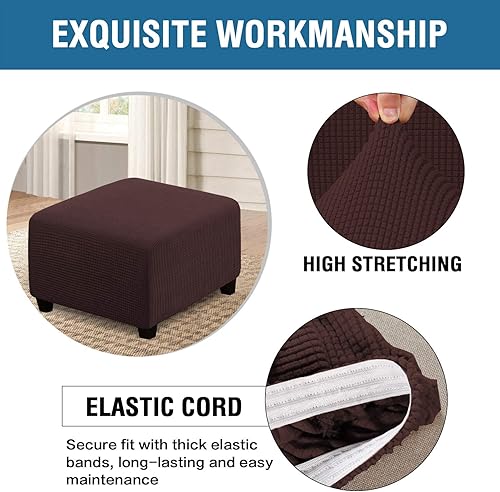 Vista 271 de H.VERSAILTEX Funda otomana elástica, funda otomana redonda, cubierta de almacenamiento otomana, funda protectora de muebles para reposapiés, ajuste