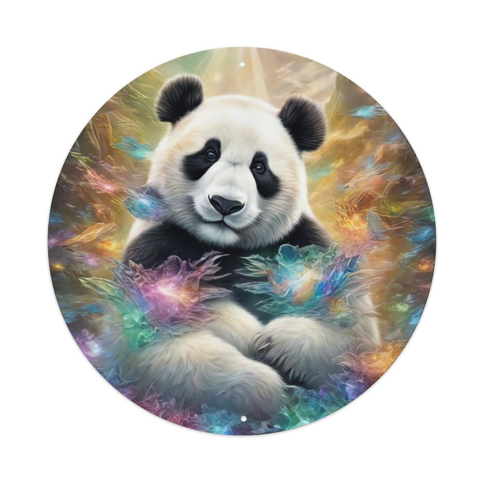 Animal Artwork Panda Illuminated by Sunlight Vintage Metal Tin Sign Plaque Wall Decor for Cafe, Club, Garden Round Metal Poster 8x8Inch