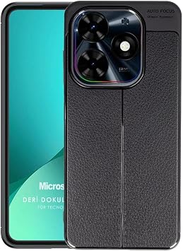 Microsonic TECNO Spark 20 Pro K l f Deri Dokulu Silikon Siyah [Spark 20 Pro ile Uyumlu K l f - Siyah]