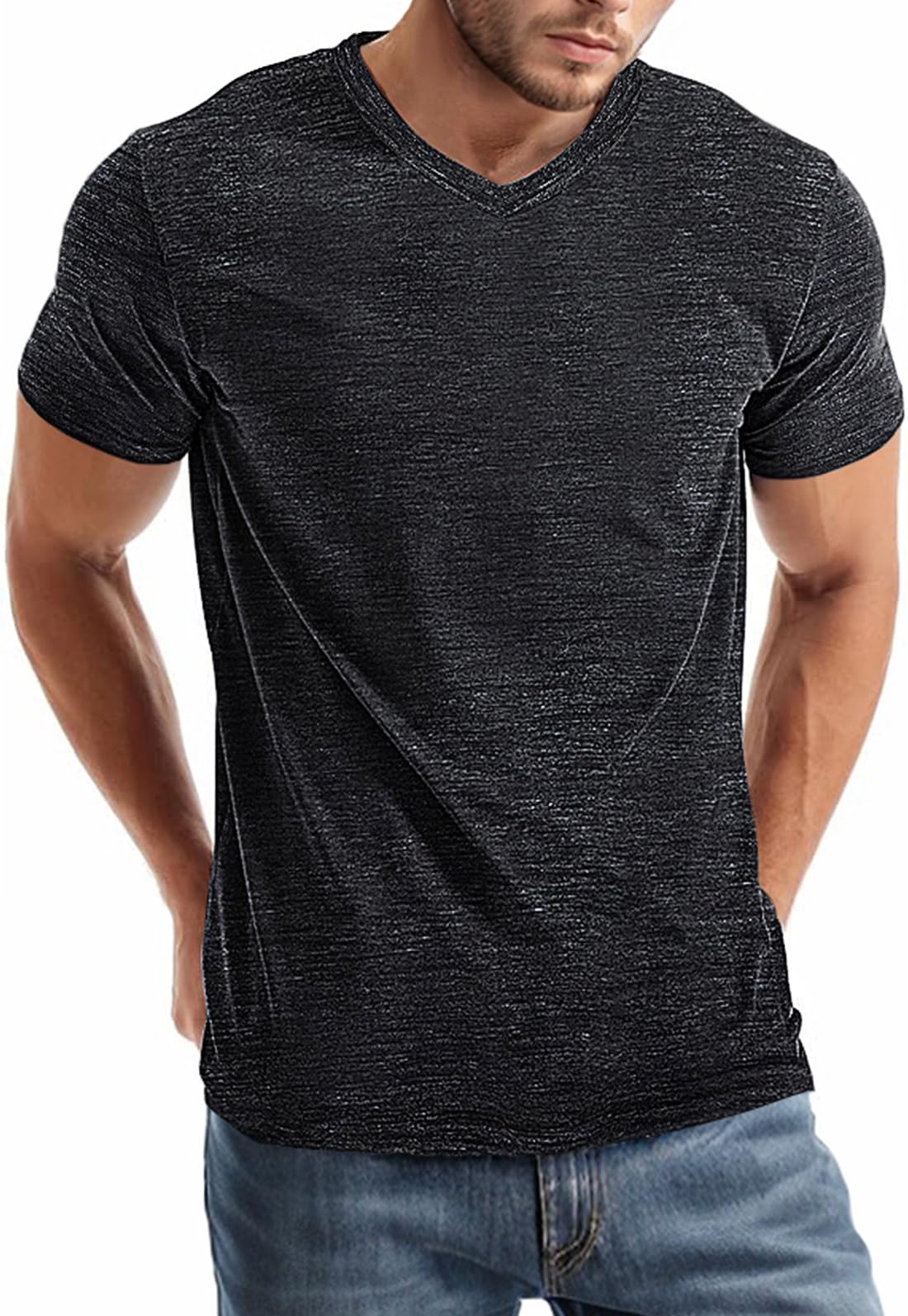 Mens V Neck T Shirts Casual Stylish Graphic Stretch Short Sleeve T-Shirt Cotton Tees Tops Shirt