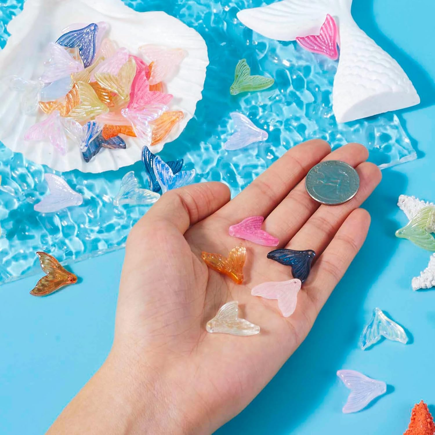 Beadthoven 100pcs Mermaid Fishtail Glass Charm Pendants Assorted Colors Sea Animal Whale Tail Crystal Glass Pendants for Earrings Keychain Bracelet Necklace Jewelry Making DIY Crafts Supplies 19mm - Image 6