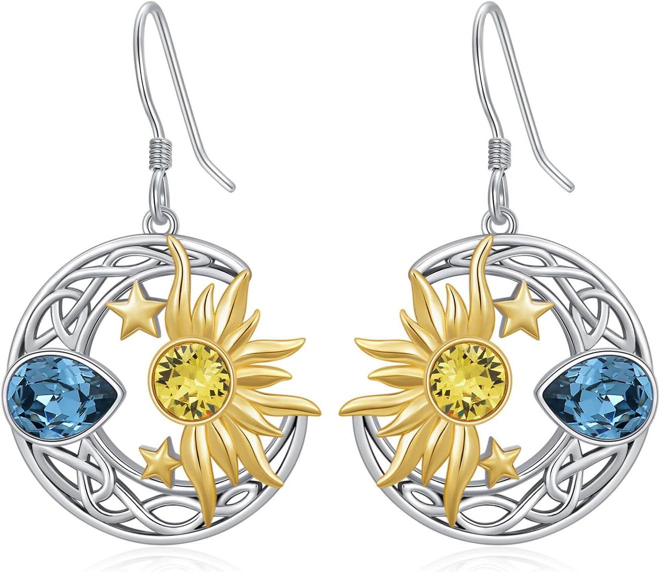 AOBOCO 925 Sterling Silver Sun and Moon Star Earrings Birthday Christmas Valentines Day Mothers Day Jewelry Gift for Women Girls Mom