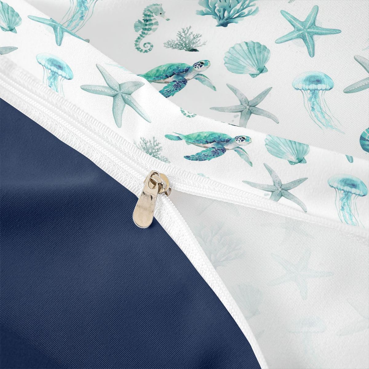 Homewish Set di biancheria da letto per letto super king size con stelle marine, conchiglie e trutoli, decorazione a tema creatura marina, per adulti, adolescenti, donne, foglia di tè, oceano, scena