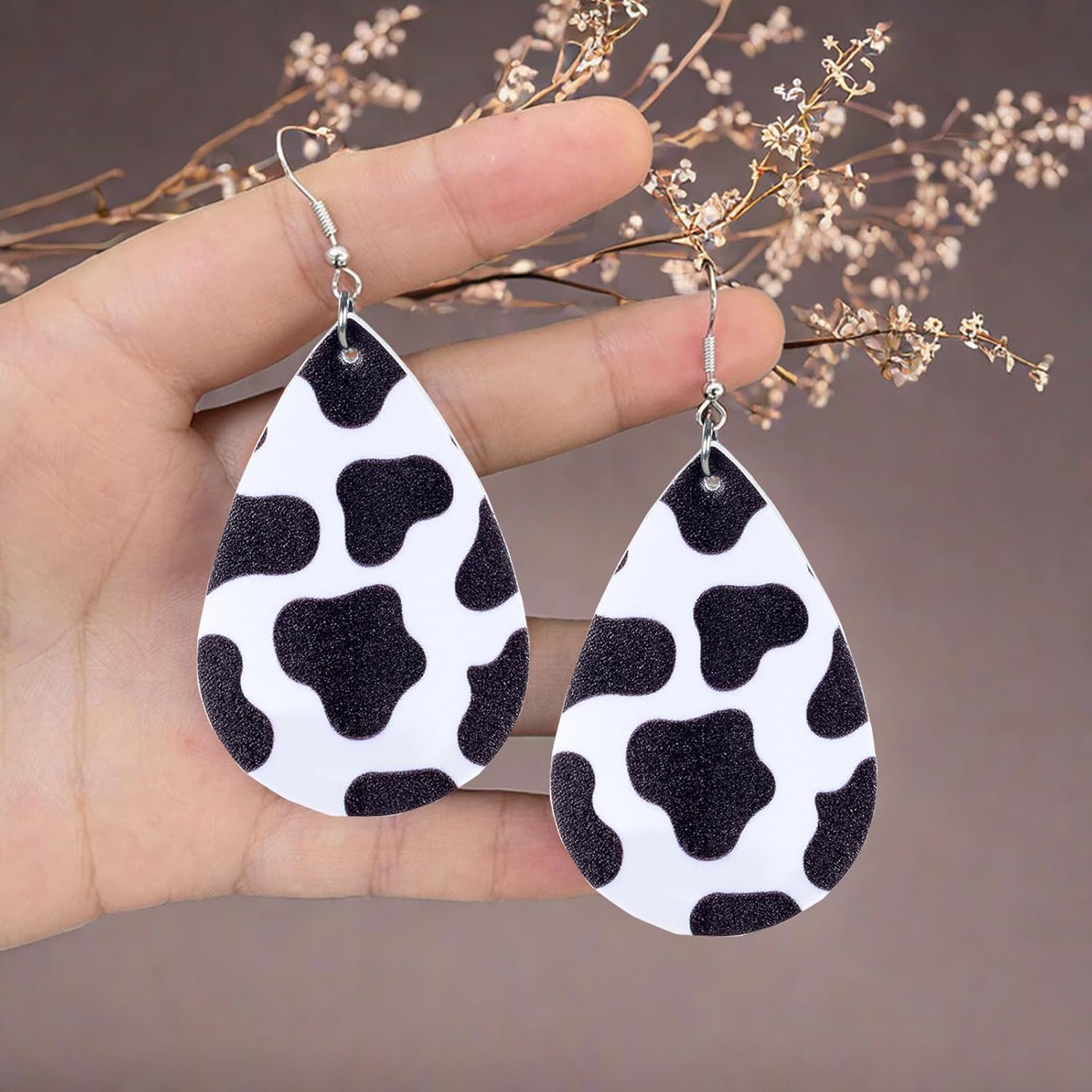 Polka Dot Cow Print Black and White Earrings for Women Leather Dangle Jewelry Outfits Accessories - Image 5