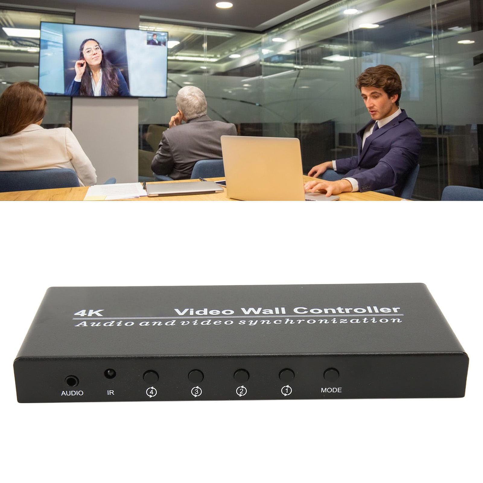 Processore TV Wall Link, Interfaccia Multimediale HD 1 in 4 Uscite Controllo Pulsanti Processore Video Wall 100-240 V 9 modalità per Laptop per Proiettore (Spina europea)