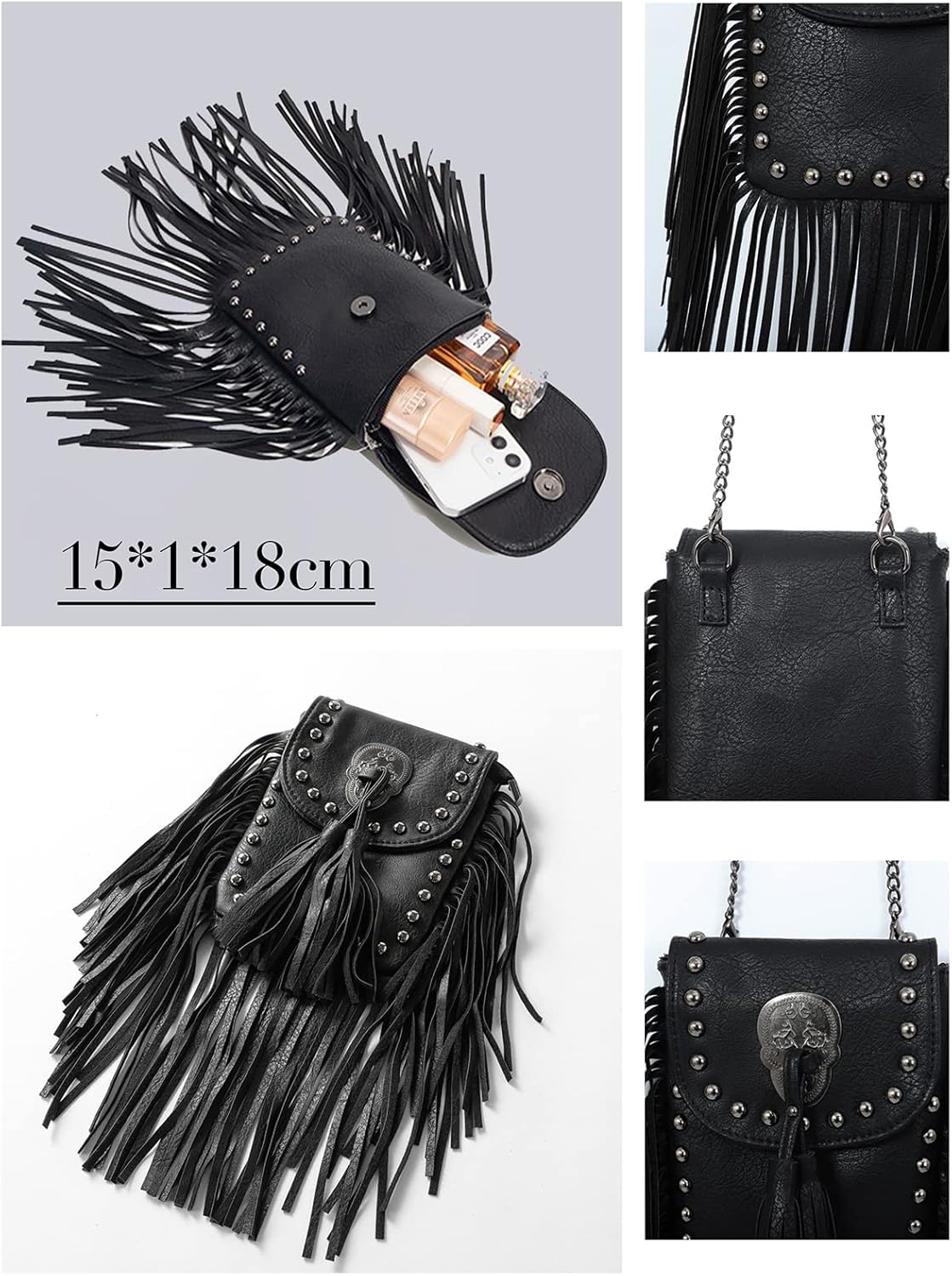 Y2K Punk Fringe Bag Novelty Tassel Gothic Western Crossbody Purse Women Sourpuss Shoulder Rockstar Halloween