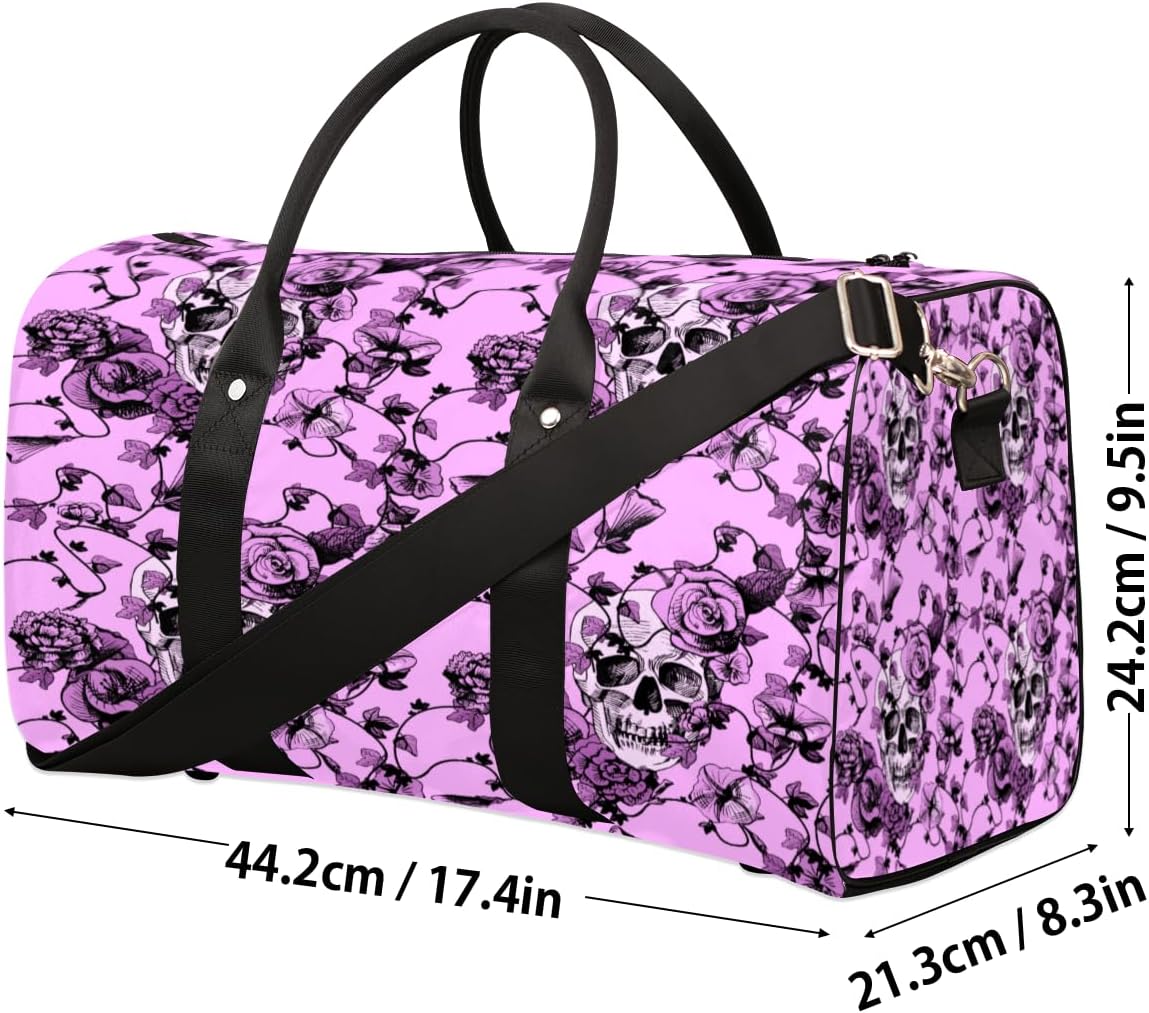 Beautiful Flower Skulls Travel Duffel Bag for Women Men Large Capacity Overnight Weekender Bags for Lightweight Waterproof Sport Gym Bag for Workout Yoga Swim