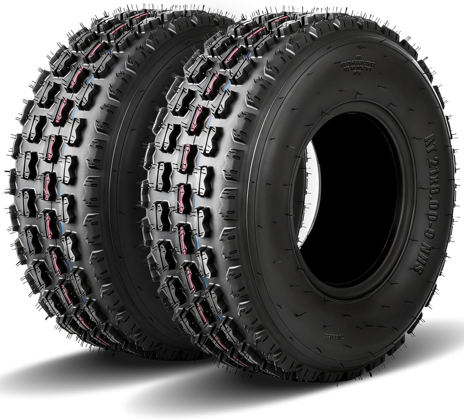 Set of 2 21x8-9 ATV UTV Tires, 21x8x9 All-Terrain Tires, 6PR Tubeless, Puncture Resistant, Non-Directional Tread
