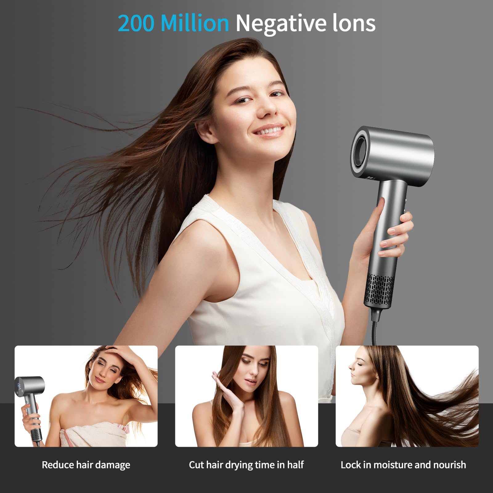 BAMCOO Phon Capelli Asciugacapelli Professionale Asciugacapelli Ionico 1500W per viaggio HD temperatura touch screen Asciugacapelli ionico 4 impostazioni di temperatura e 3 impostazioni di velocità